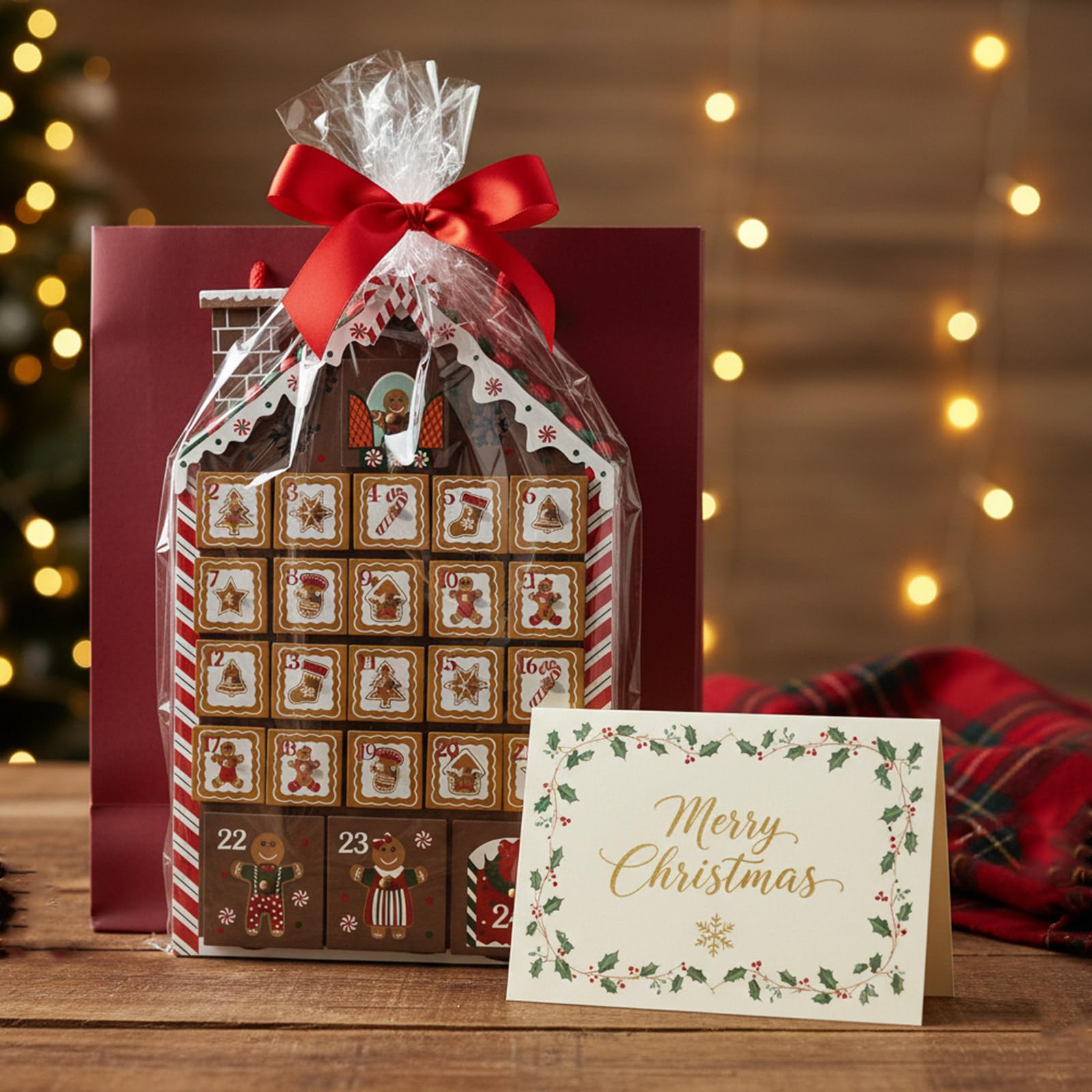 Calendario de Adviento de madera para dulces, joyería, forma de casa, calendario de Adviento de Navidad para niños y adultos, regalo sorpresas, decoración de casa de pastel de jengibre