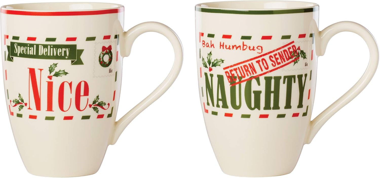 Lenox Post Office Naughty & Nice 2Piece Mug Set, 2 Count (Pack of 1), Red & Green