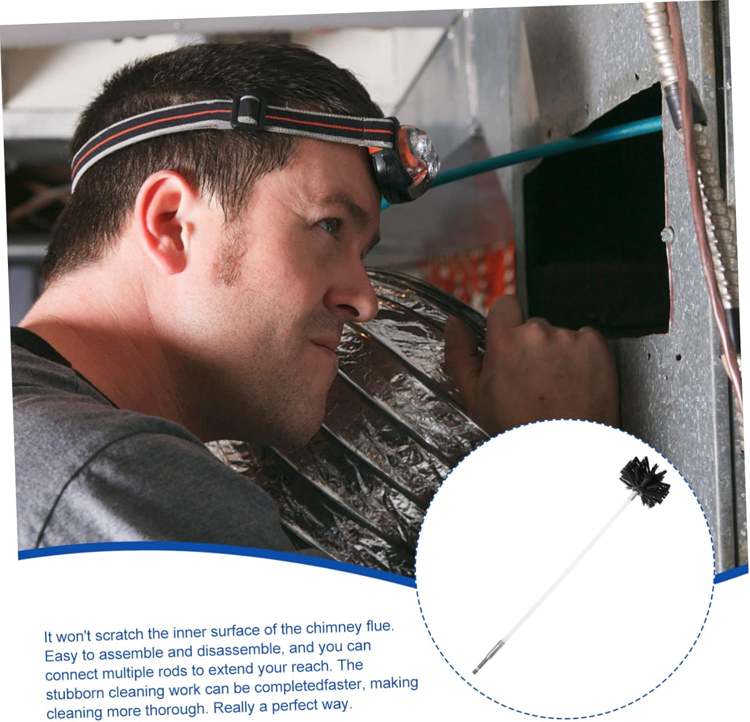 1 Set Chimney Cleaning Kit Dryer Lint Sweeping Tools with Flexible Brush and Drill Attachment for Fireplace and Duct Cleaning Prevents Fire Hazards