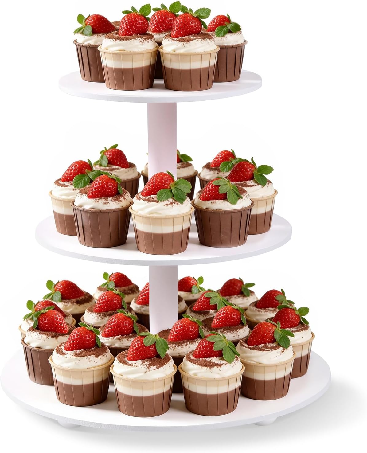 VIVIRBIEN 3-Tier Wooden Cupcake Stand,12in White Round Tiered Cake Stand