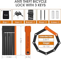 Vista 6 de Cerradura de bicicleta plegable compacta con 3 llaves, cerraduras de seguridad antirrobo de 2.06 pies, cerradura de cadena de seguridad de bicicleta