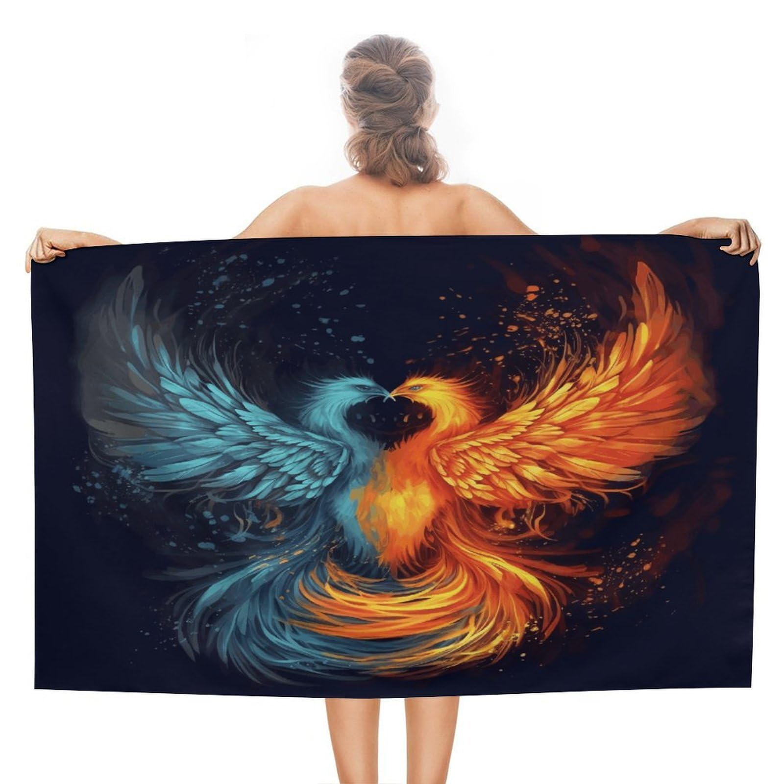 VstaDank Fire and Water Phoenix Beach Towels Super Absorbent Soft Lightweight Towel Large Stylish Swim Pool Towels Quick-Dry Oversize Bath Towel Travel Blankets for Adult Vacation&Gift