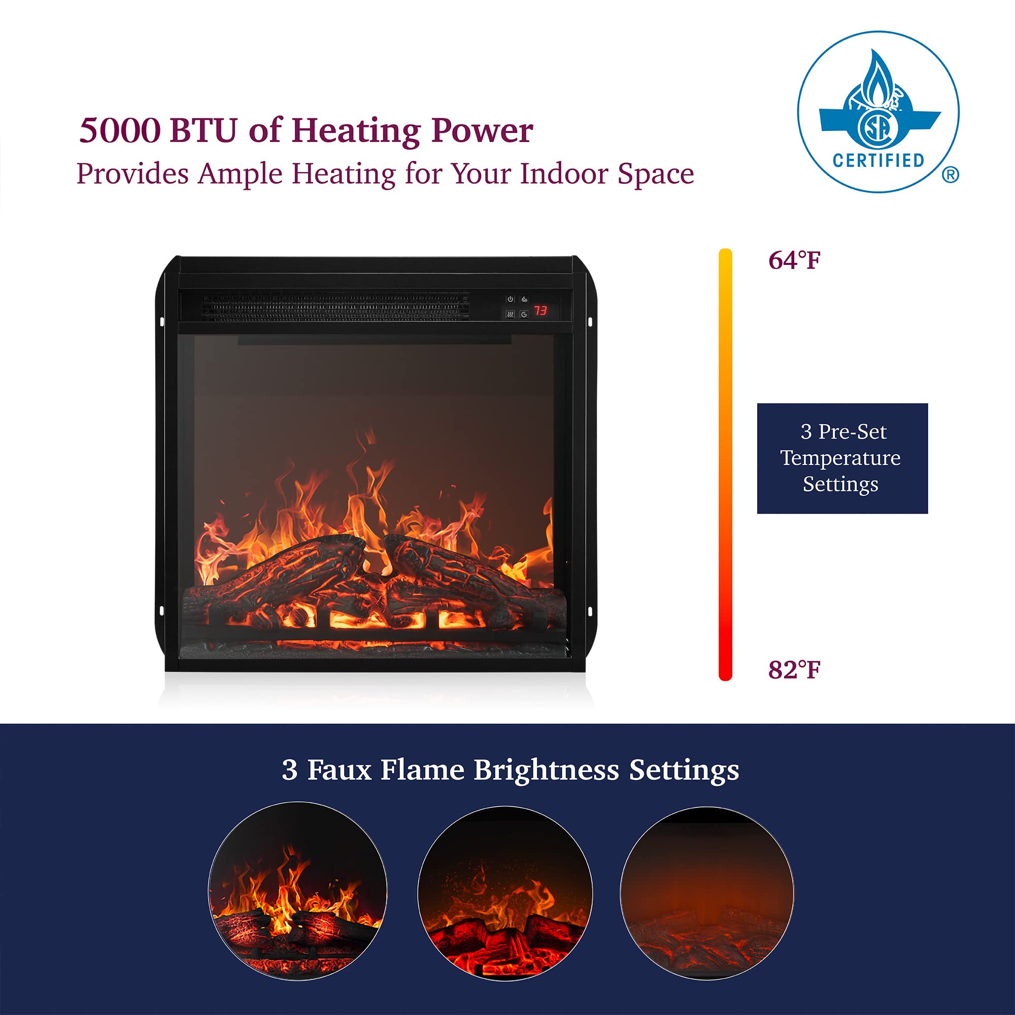 Della 18 Indoor Fireplace Heater, Electric Fireplace Insert, Recessed Fireplace  Heater with Remote Control with Adjustable Brightness, Timer, Automatic  Temperature Control, Black : Amazon.ca: Tools u0026 Home Improvement
