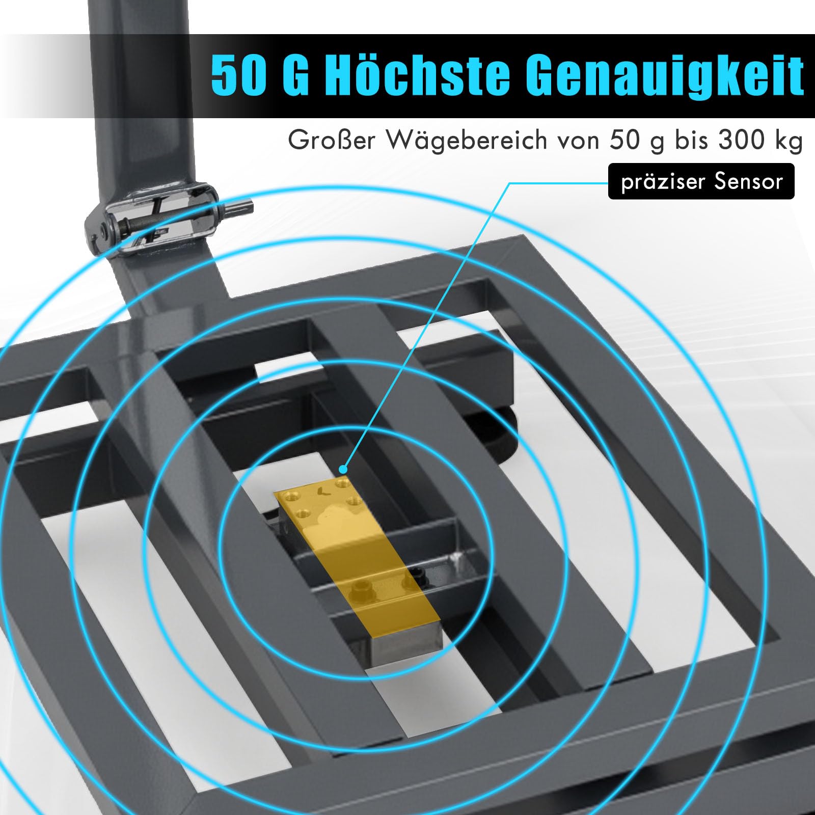 RELAX4LIFE Plattformwaage 300 kg/ 50 g, Paketwaage Klappbar, Industriewaage mit LED Display, Digitale Waage, Bodenwaage, Netz- & Batteriebetrieb, Plattform: 50 x 40 cm, verstellbare Füße (Silber)