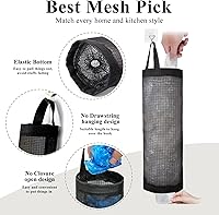 Vista 3 de TOGETRUE Soporte para bolsas de plástico, soporte para bolsa de comestibles, dispensador de bolsa de almacenamiento colgante de malla