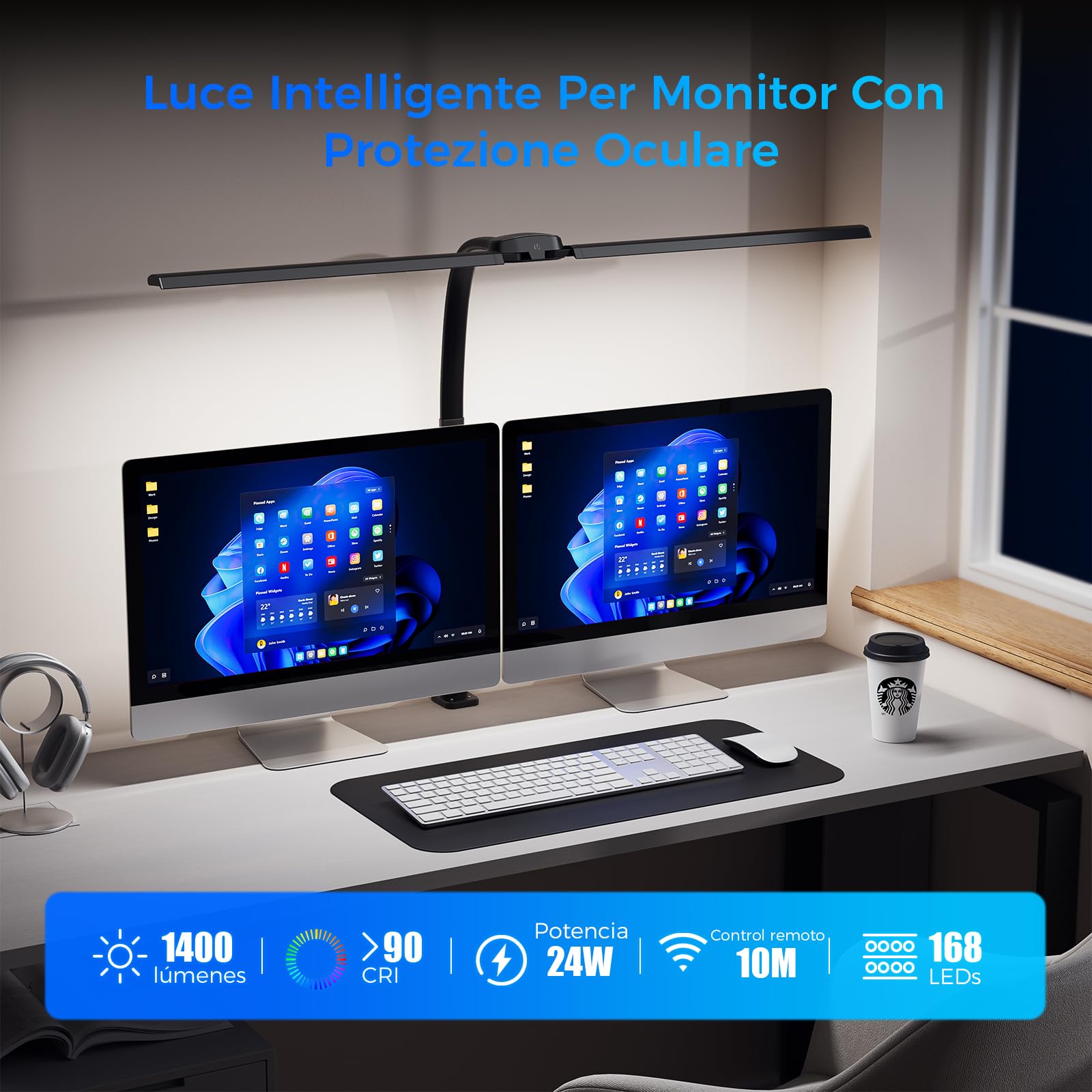 T01 Lampara de Escritorio de LED con Control Remoto - 24W 1400LM 80CM Flexo LED Escritorio con Pinza Luz Leer Puerto de carga USB para Estudiar, Oficina, Negro