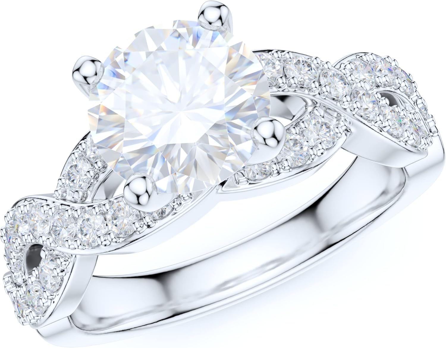 Sterling Silver Fancy Split Intersecting Infinity 1.5CT Simulated Round Diamond or Moissanite Promise Engagement Ring