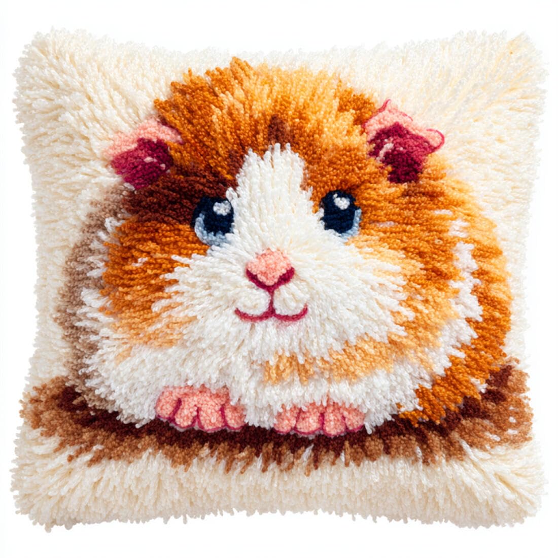 Kitquiver Animal Cushion Making Kit Cartoon Guinea Pig Latch Hook Kit Pillow DIY Rug Crochet Hook Cushion Making Kits with Preprinted Pattern Canvas 17x17In