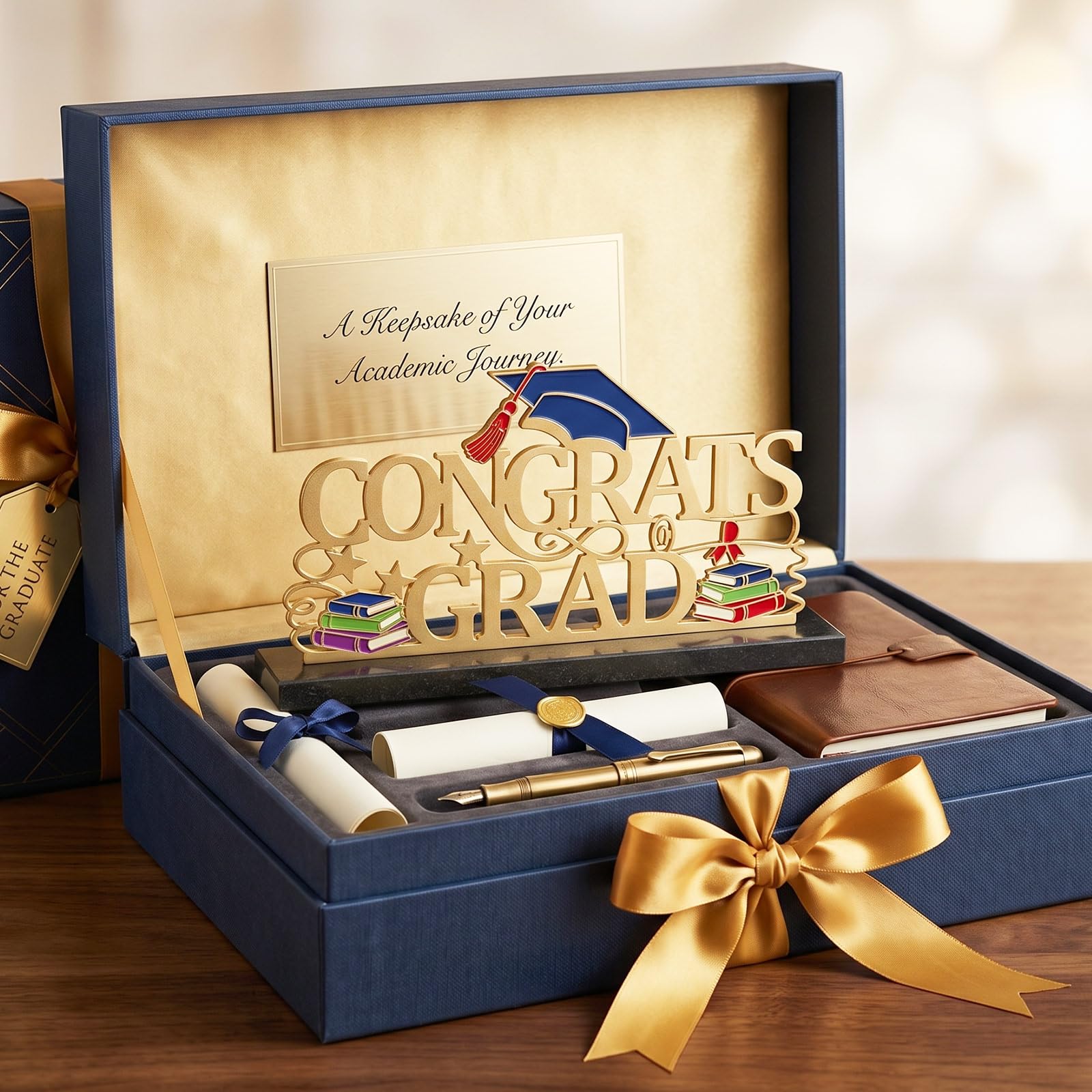 Metal Congrats Grad Sign Base in legno, 30 x 16,5 cm oro 2026 decorazioni per tavolo di laurea, centrotavola per feste al chiuso, mensola per laurea, foto, scrivania, scuola, università