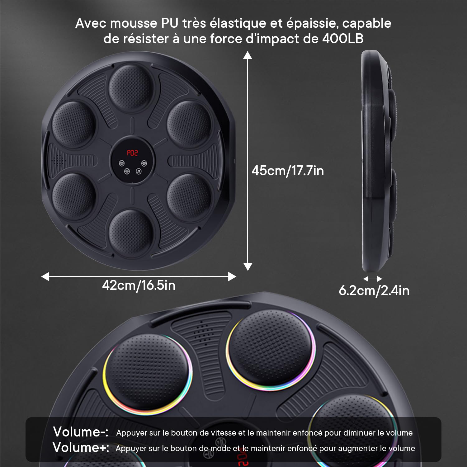 Machine de Boxe Musicale - Boîte Murale Musique, 12 Modes de Vitesse et LumièRe & Bluetooth, Gants MMA Inclus, Salle de Sport à Domicile pour Adulte et Enfant - Fitness, Loisir Familial
