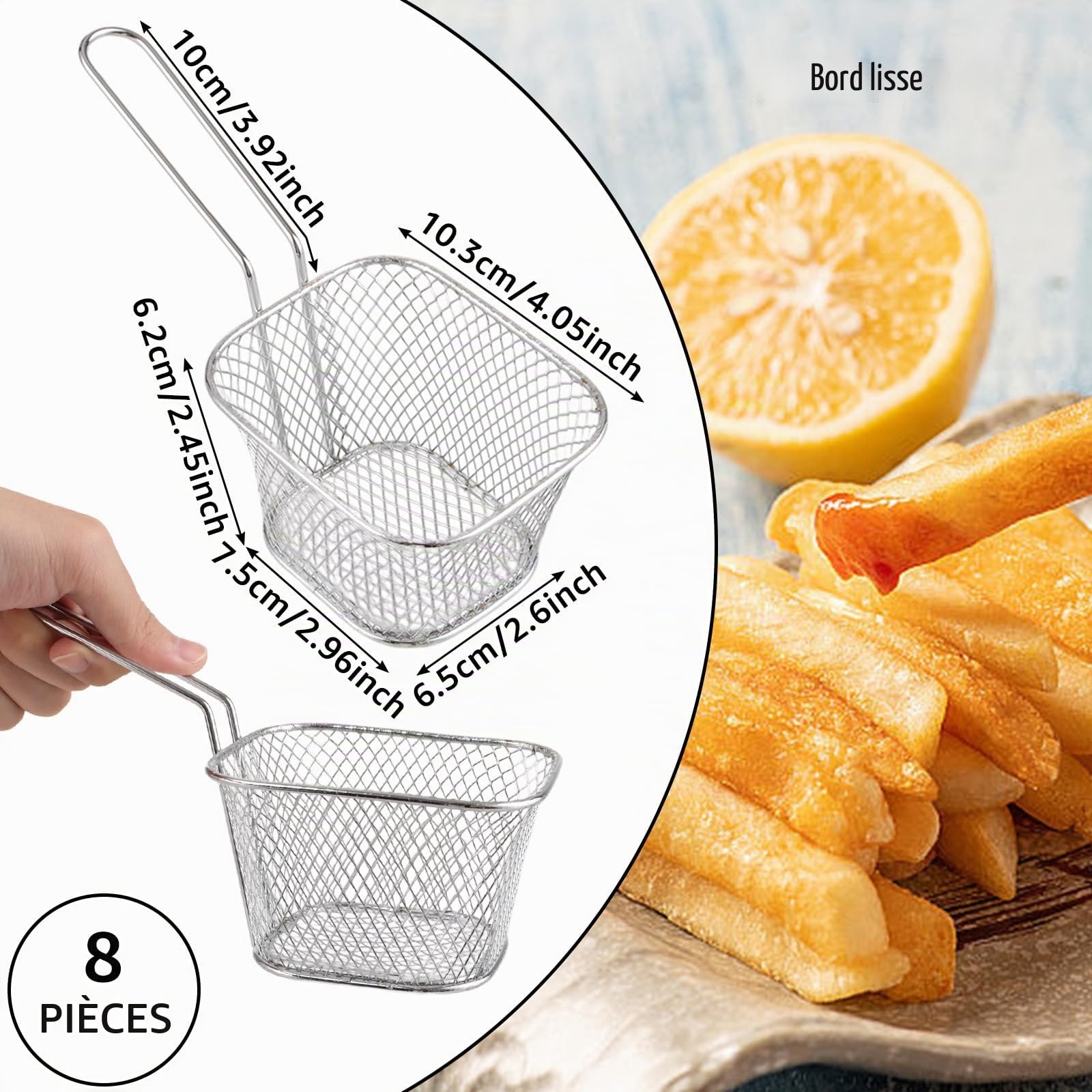 APACALI 8 Pièces Panier à Frites en Acier Inoxydable - Mini Plats de Service pour Chips, Poulet Frit, Rondelles d'Oignon, Crevettes