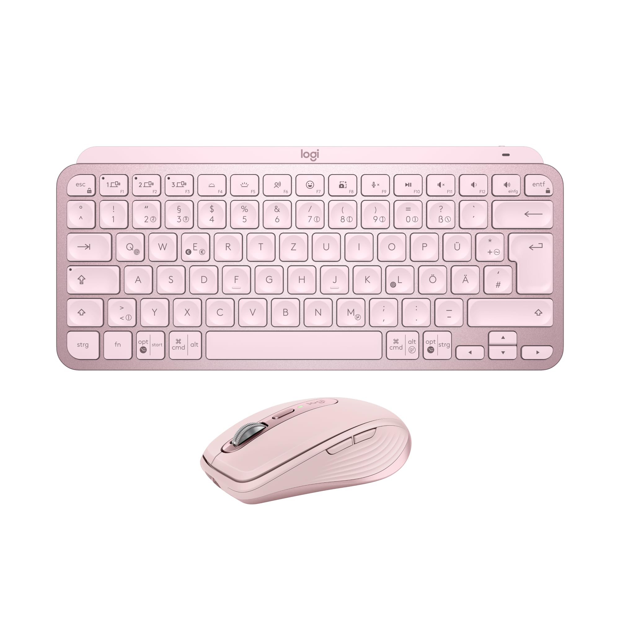 Logitech MX Keys Mini Tastatur + MX Anywhere 3S kabellose Maus – flüssiges Tippen, beleuchtete Tasten, schnelles Scrollen, Bluetooth, kompatibel mit Mehreren Betriebssystemen - Rosa, QWERTZ-Layout