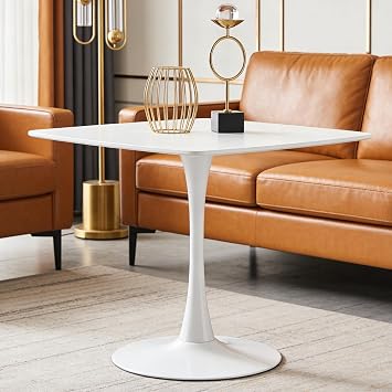 42 Inch White Square Dining Table for 4-6 Person,Mid-Century White Tulip Table Kitchen Dining Table with MDF Tabletop and Pedestal Base for Home Kitchen