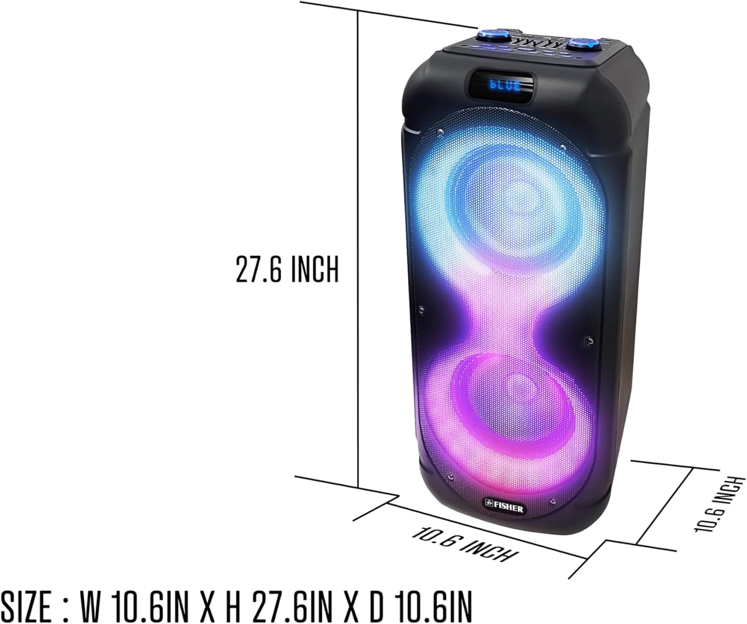 A person easily carrying the portable Fisher FBX852K speaker by its extendable handle.