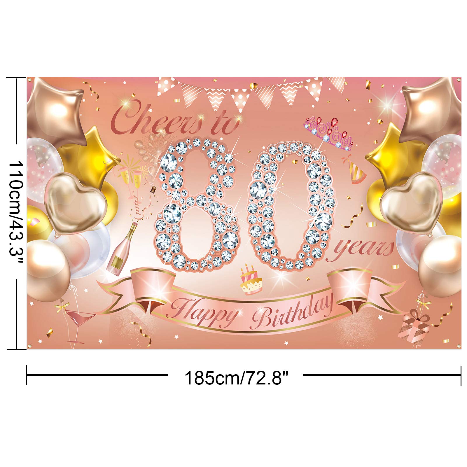 Striscione Per 80° Compleanno Unique Party - Bandierine Glitz Oro Rosa - 2,74 M - Decorazioni Festa Con Numeri 80 E Pois