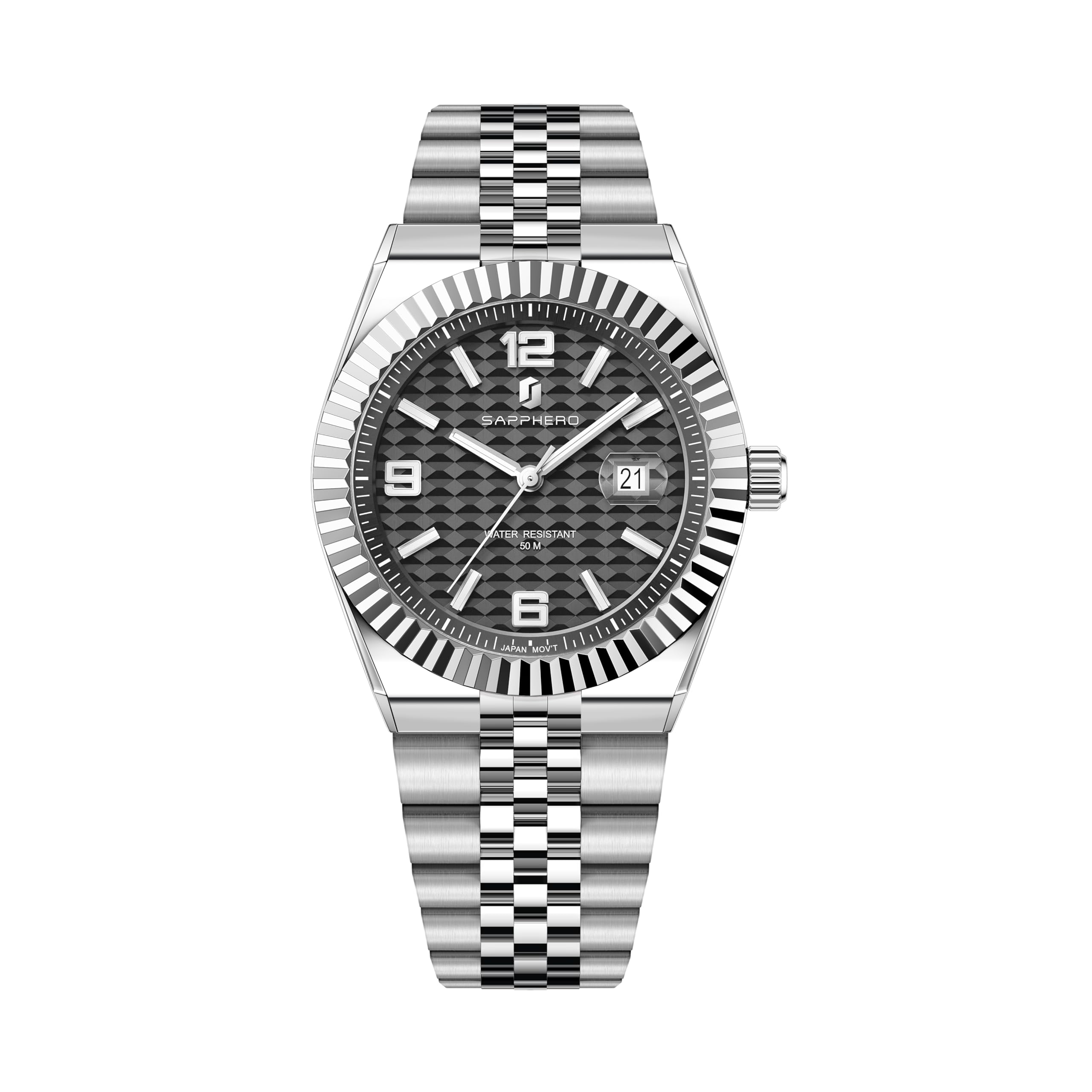 SAPPHERO Herrenuhren Herren-Quarz-Analoguhr Edelstahlarmband mit Datumsfenster Leuchtende Designeruhr 50 m wasserdicht Luxusuhr für Geschäft Arbeit | Wasserdicht bis 30 m, Datumsdesign, Sport, Freizeit, Business, elegant, Geschenk für Herren, Skelettuhr