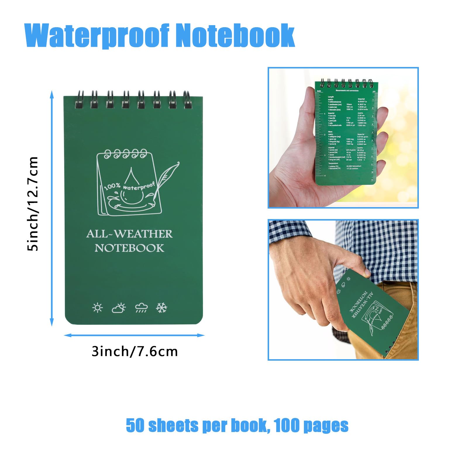 CXRYLZ 8 Pack Small Waterproof Notebook, 3x5 All Weather Pocket Notebook, Write in the rain Notepads - Image 2
