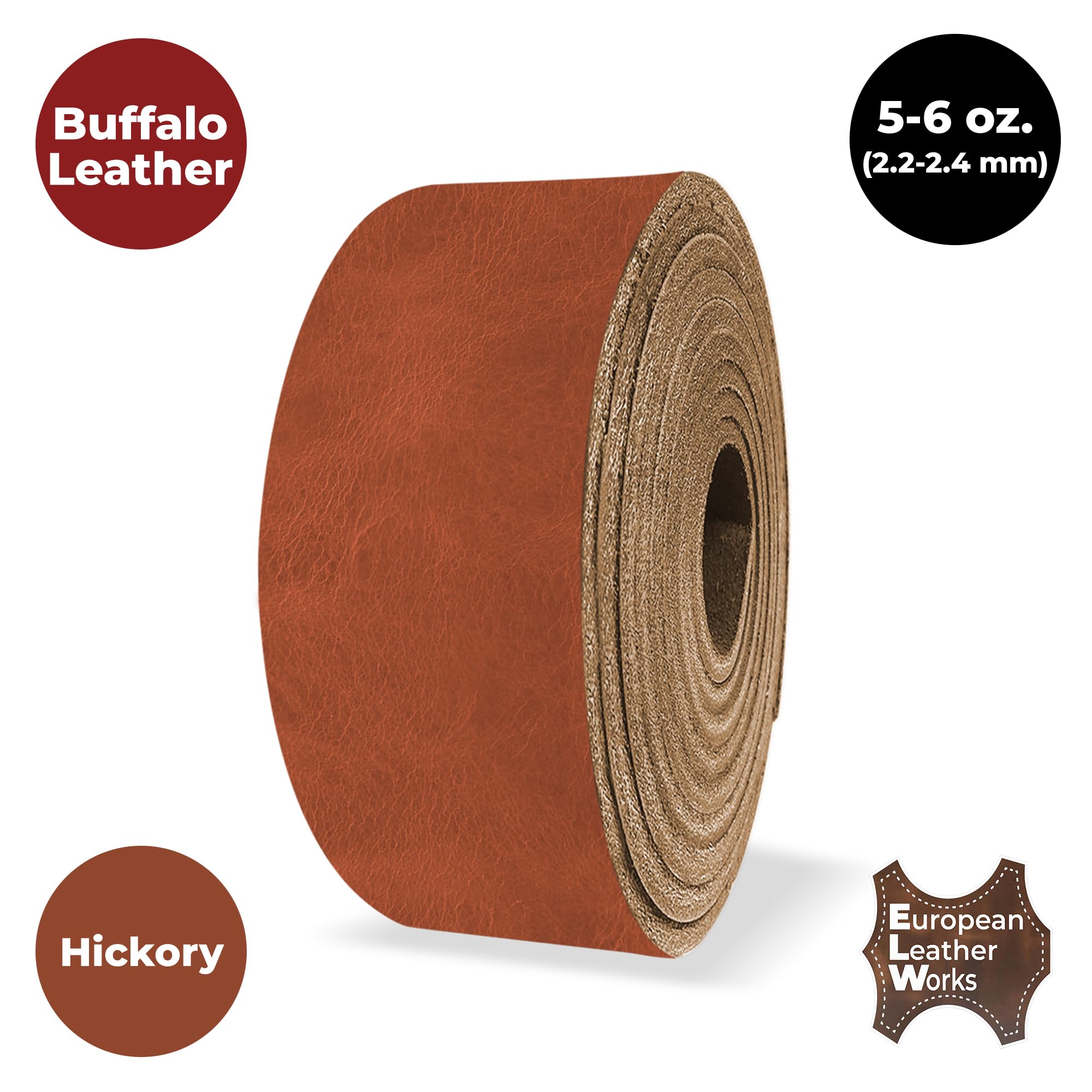 ELW Buffalo Hide Leather Strap 5-6 oz |.75 Inch x 60 Inch|Color Hickory Leather Strips for Crafts, Leather Bag Straps, Leather for Belt Making, Leather Crafting, Blank Leather, Tooling Leather Roll