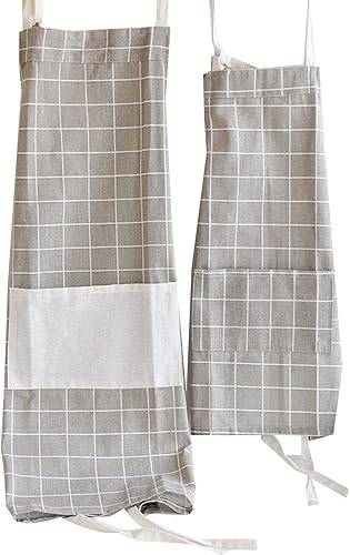 YOLOPARK Delantal simple para padres e hijos, cómodo delantal de algodón con bolsillo para pintar, cocinero, artista, chef, paquete de 2 (cuadros