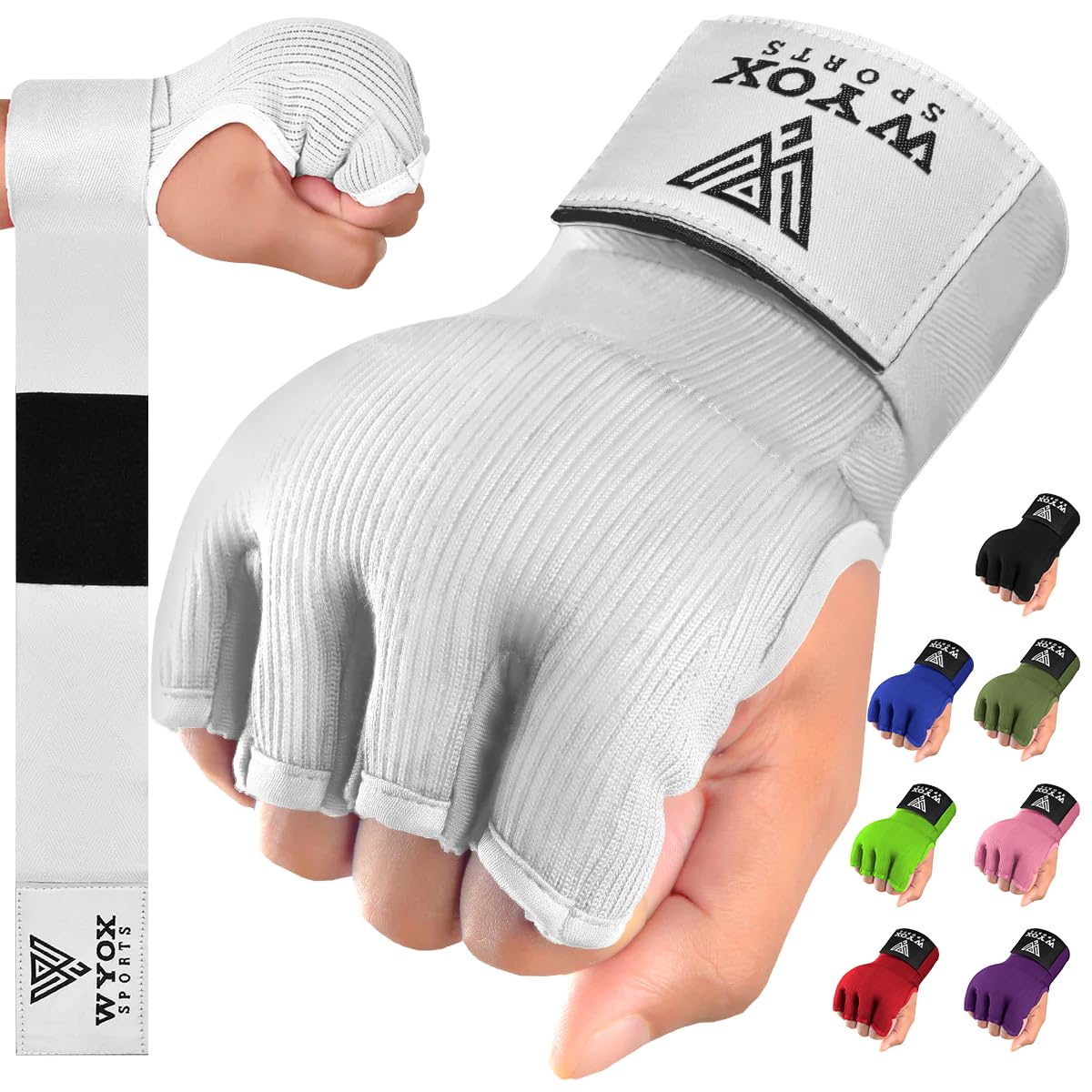 WYOX Guantoni interni in gel per uomo e donna, 80 cm, cinturino da polso rapido, supporto imbottito per nocche, senza dita, per MMA, Muay Thai, kickboxing, allenamento, pugni e arti marziali