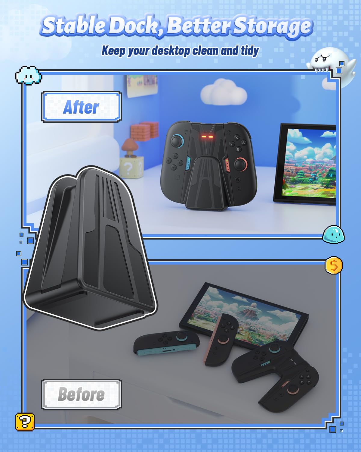 FASTSNAIL Aufladehalterung für Switch 2 für Joy Con 2, ladestation Kompatibel mit Nintendo Switch 2, Zubehör für Switch 2, Griffe mit ständer（Nicht für Switch 2017 und OLED）