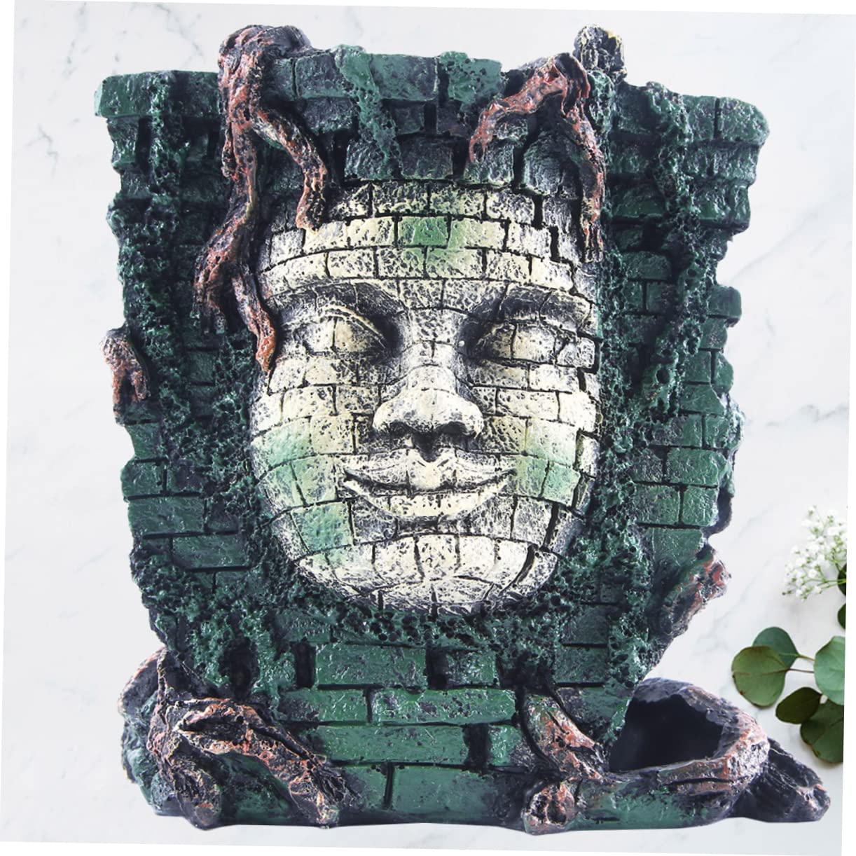 Aquarium Ornament aus Kunstharz, Maya Porträt, Wasserpflanzen Deko, 1 Stück