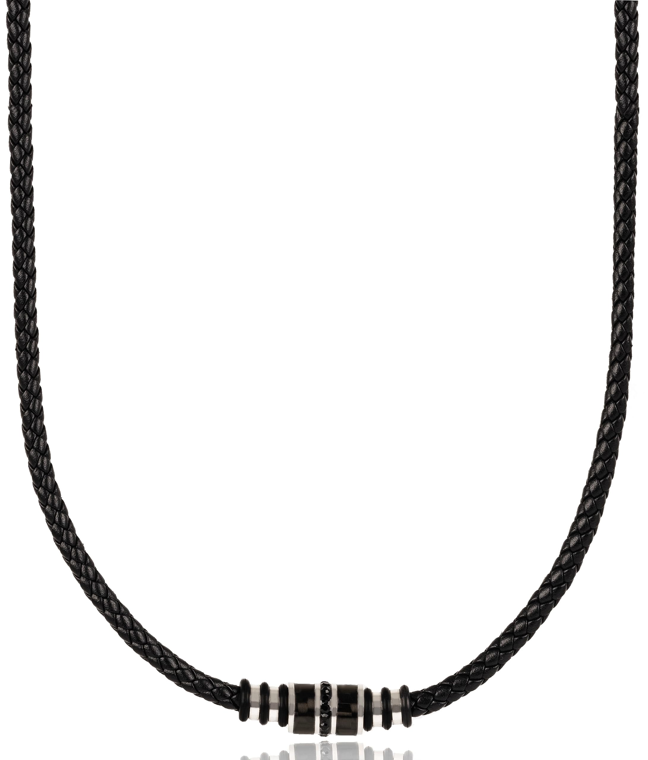 David Galvani Handgemaakte premium armband voor heren in zwart van leer, kralen van roestvrij staal en koolstof, 21 cm leren armband, sieraden voor mannen, 19 centimeters, Leer Roestvrij staal David Galvani Handgemaakte premium armband voor heren in zwart van leer, kralen van roestvrij staal en koolstof, 21 cm leren armband, sieraden voor mannen, 19 centimeters, Leer Roestvrij staal