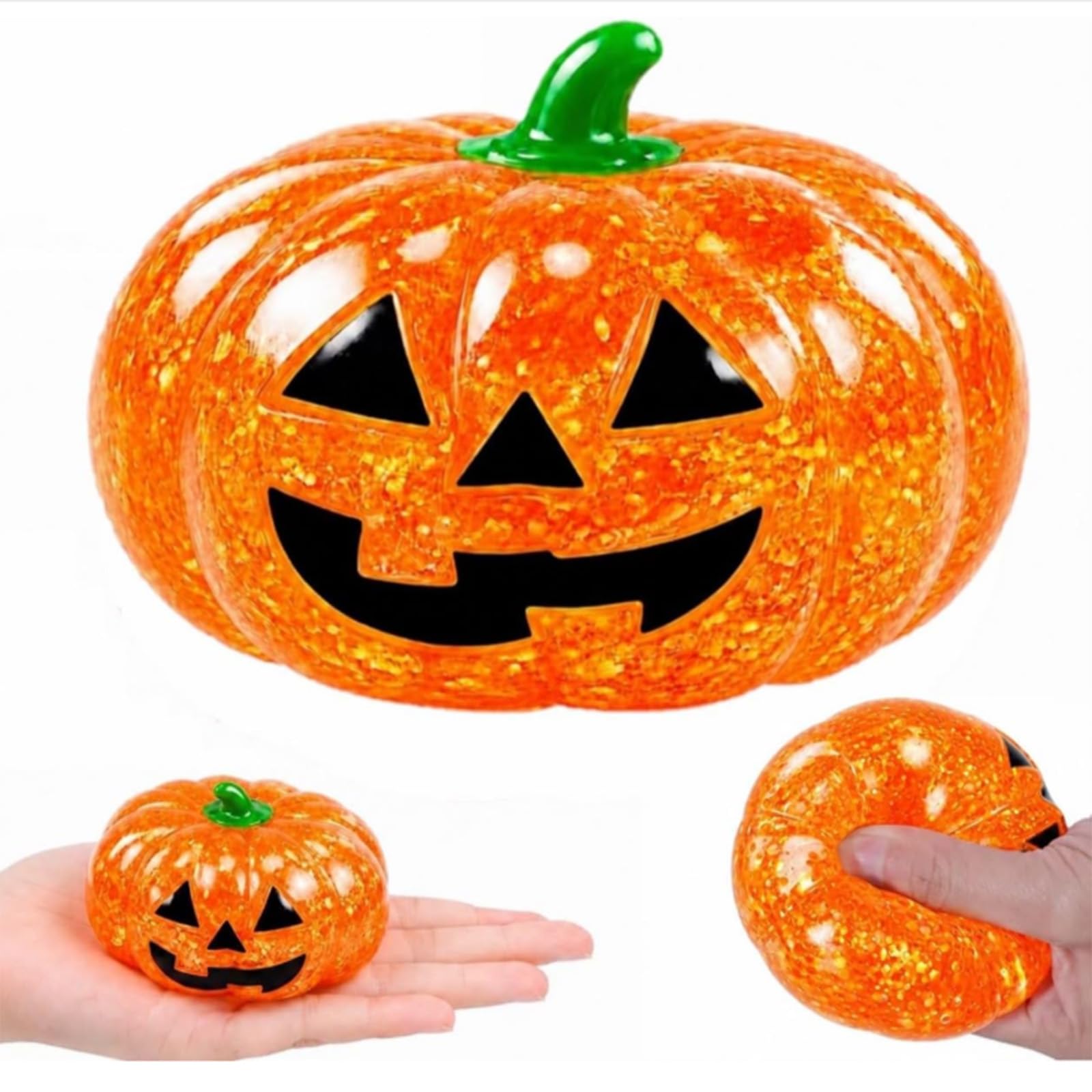 Halloween Pumpkin Squishy Stress Ball, Soft Glitter Squeeze Fidget Toy