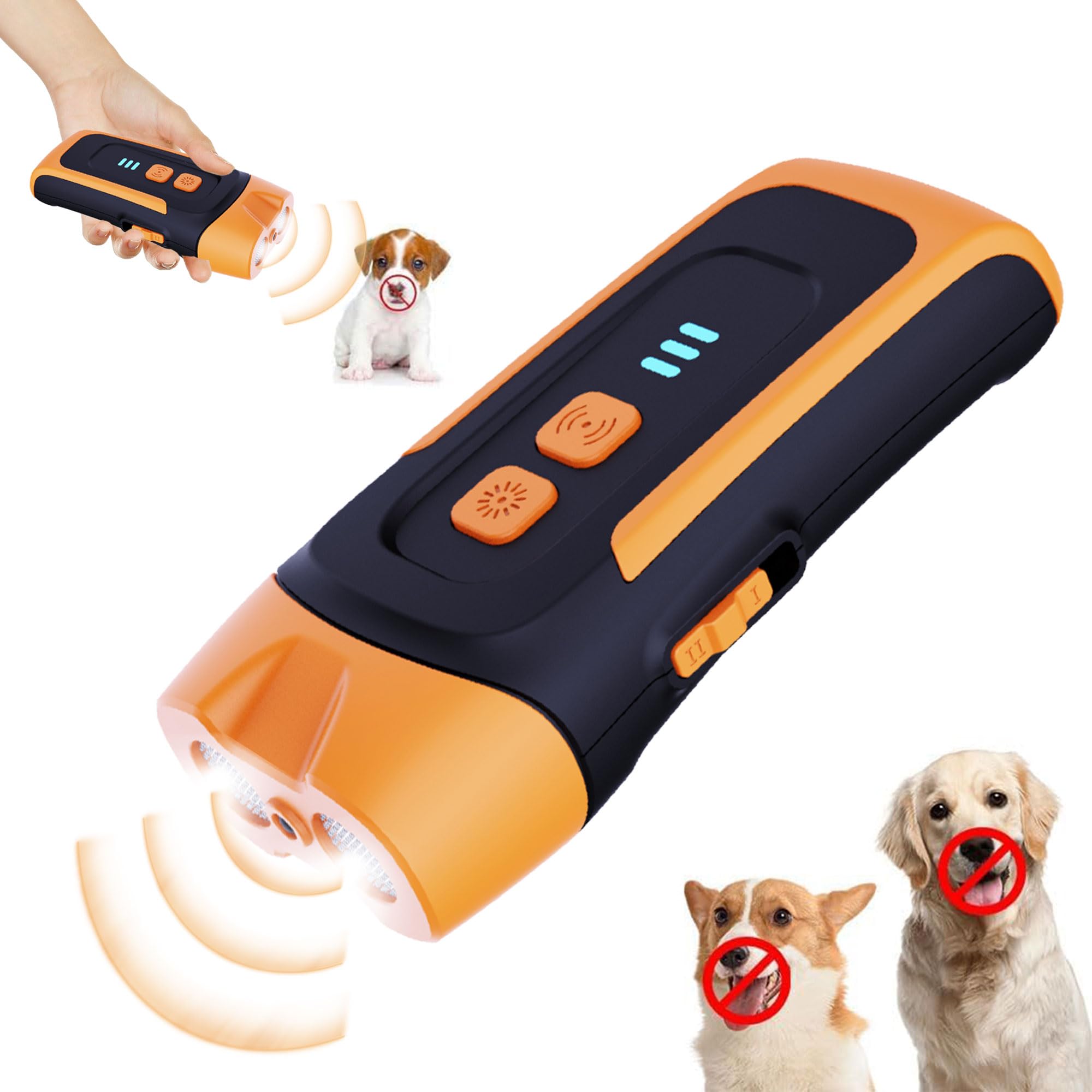 LOFFU Anti Barking Device,Collarless Remote Trainer,Handheld Ultrasonic  Tone Dog Training,LED Light Rechargeable Bark Stopper Pets Dog Deterrent