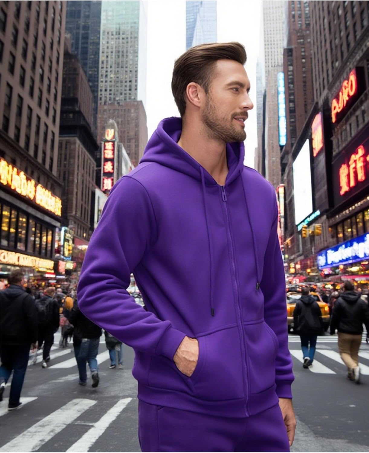 JIHUILAI Men's Fleece Hoodies with Zipper Lightweight Long Sleeve Active Mens Jackets Sports Full Zip Sweatshirts, S-3XL - Image 2