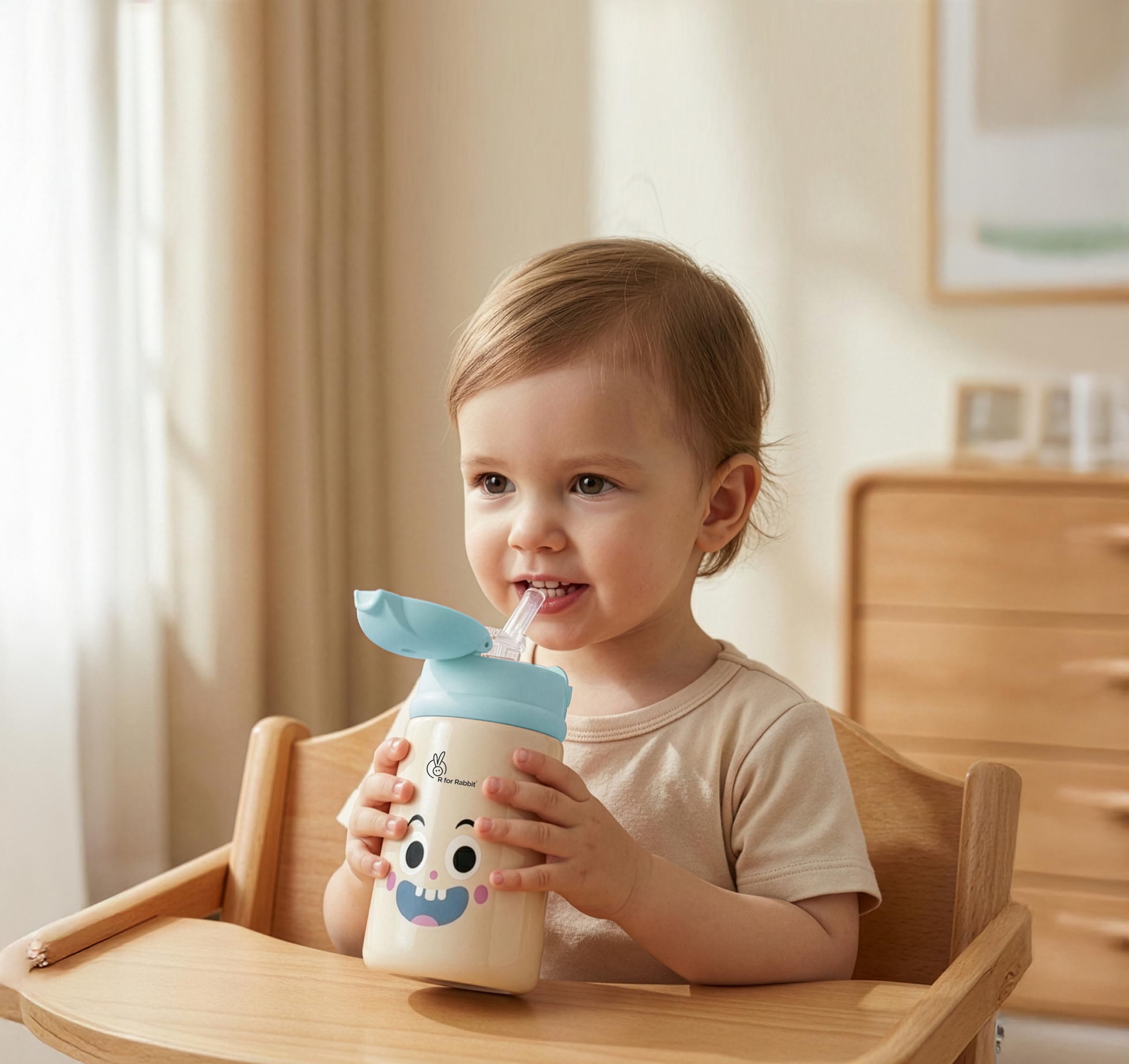 R for Rabbit Steebo Smiley Stainless Steel Straw Sipper Bottle for Kids & Toddler, Leak & Spill Proof | BPA Free Soft Silicone Straw | 300ml Drinking Sippy Cup for 9+ Months (Smiley Blue)-image-13