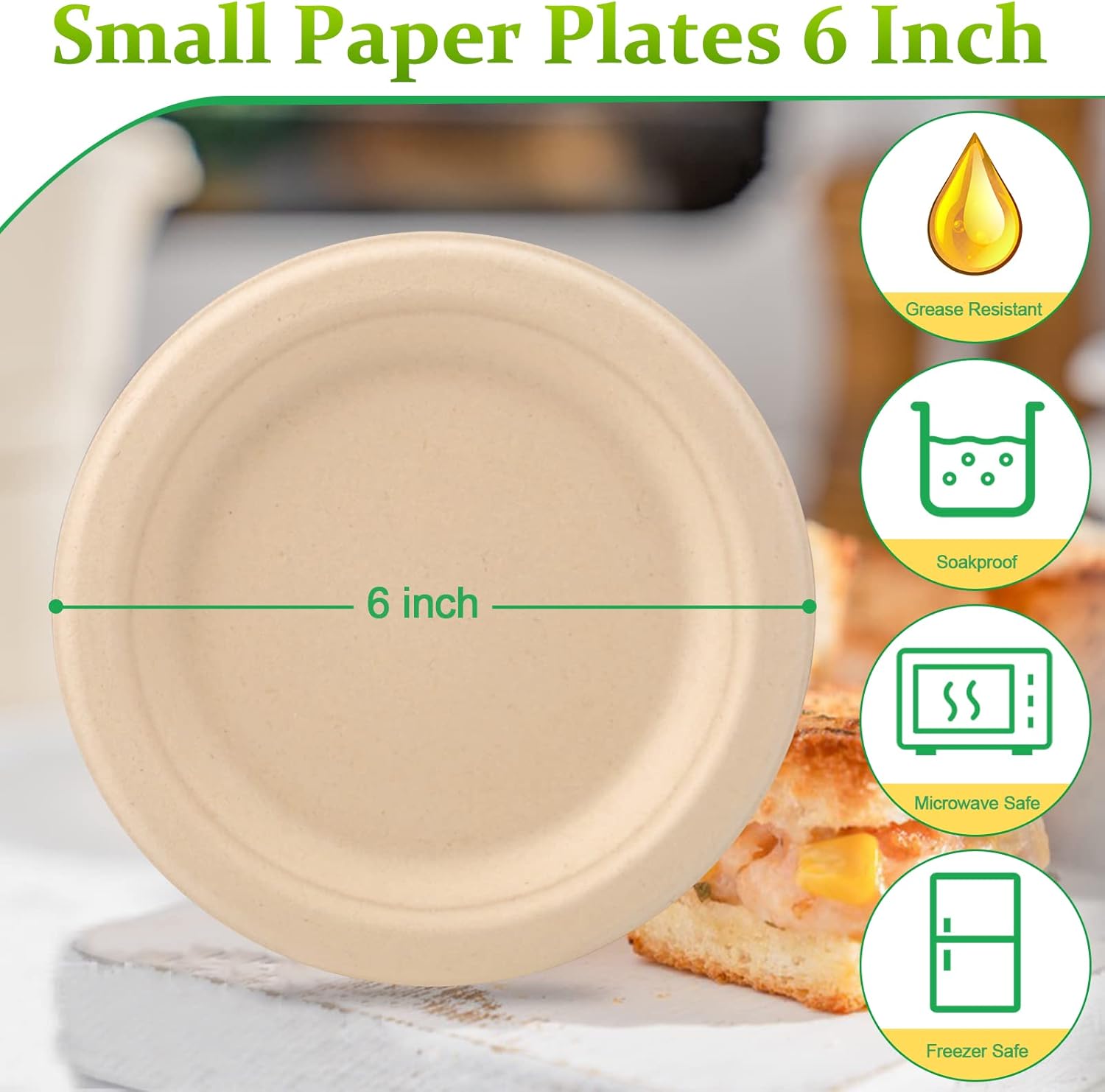 Paper Plates 6 inch, 500 Pack Small Paper Plates Bulk, 100% Compostable Plates Made from Sugarcane Fibers, Eco Friendly Disposable Plates for Dessert Cake, Brown