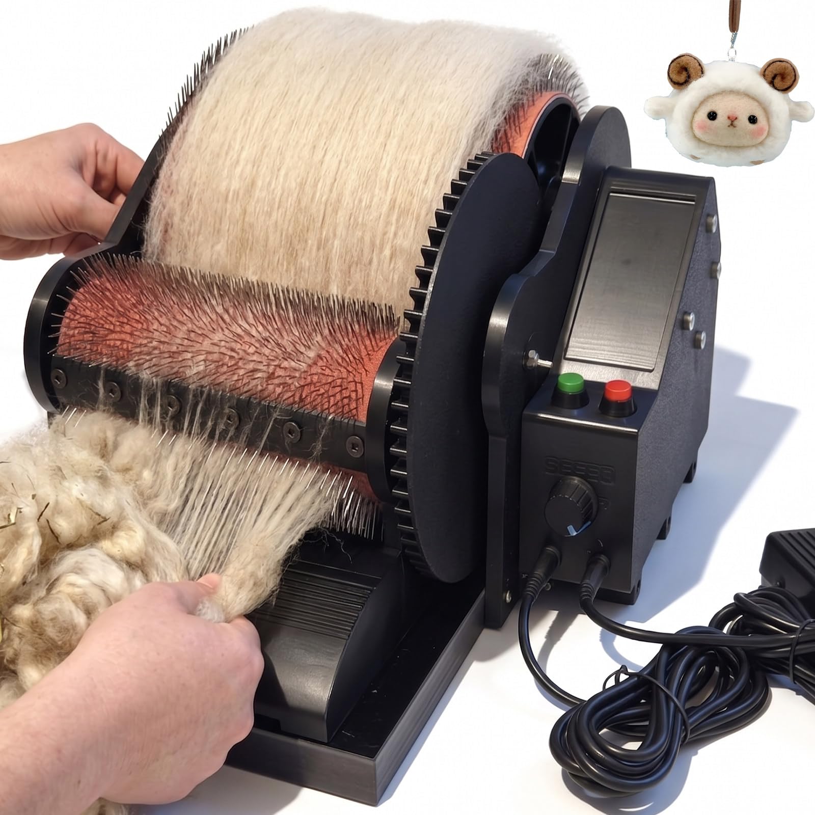 MiyKom Wool Drum Carder iber Carding Machine 56 RPM with Forward and Reverse Foot Pedals, for Fiber Preparation No Assembly Fiber Blending Tool for Felting Spinning Crafting