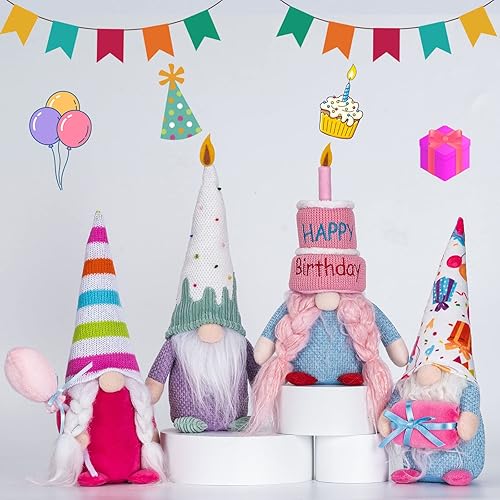 Miniatura 2 de unanscre Decoración de gnomos de cumpleaños de elfo de peluche, 4 muñecas suecas Tomte hechas a mano, lindos gnomos escandinavos para decoración de