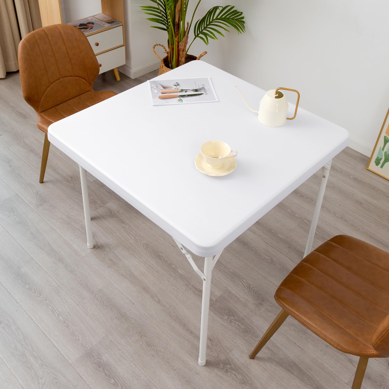 YZKITM Cocktail Square Fitted Table Cover Spandex Stretchable Table Top Cover White Elastic Tablecloth Topper Cap 34X34 Inch