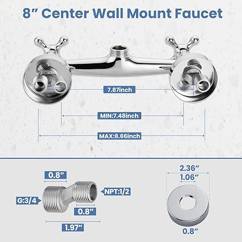 Vista 82 de Airuida Grifo de cocina de montaje en pared con rociador, grifo de fregadero de cocina montado en la pared, asas dobles cruzadas, boquilla giratoria