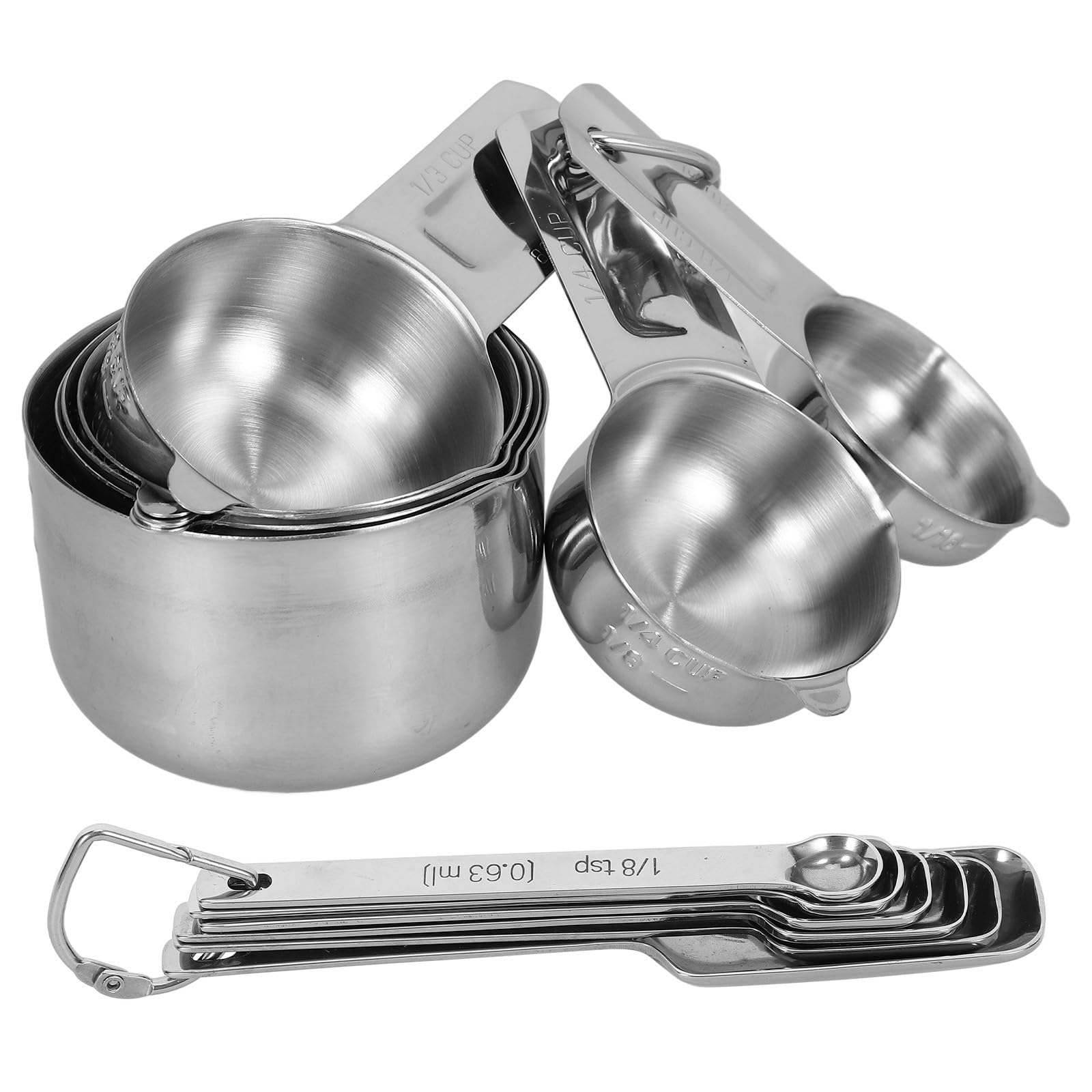 Set di Misurini e Cucchiai Graduati in Acciaio Inox 304 Design Impilabile Salvaspazio per Cucina e Cottura Professionale