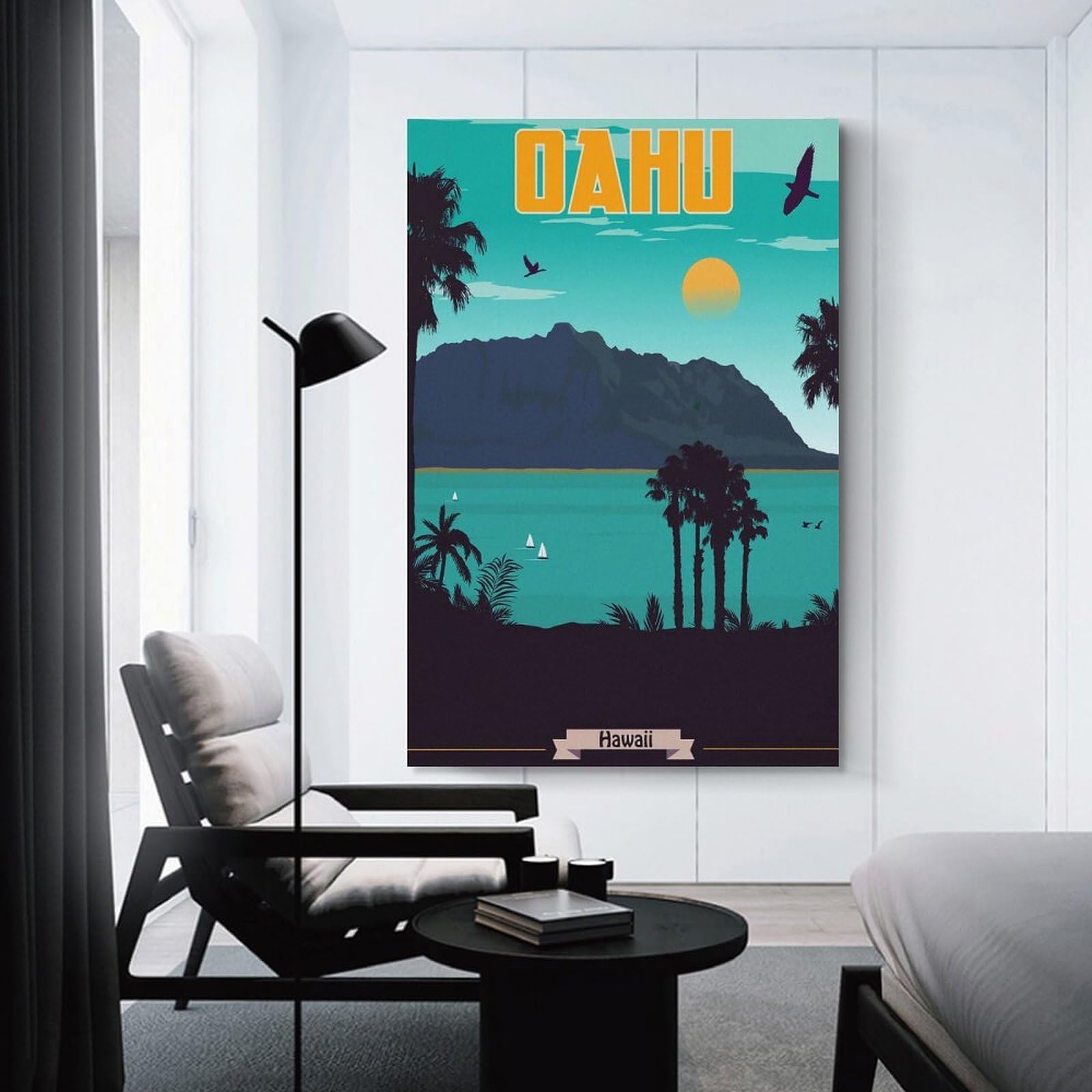 Junmoney Oahu Hawaii Travel Hanging Wall Art 20x30inch(50x75cm), for Feature Walls in Flats Or Modern Rooms, Home Wall Art for Statement Displays
