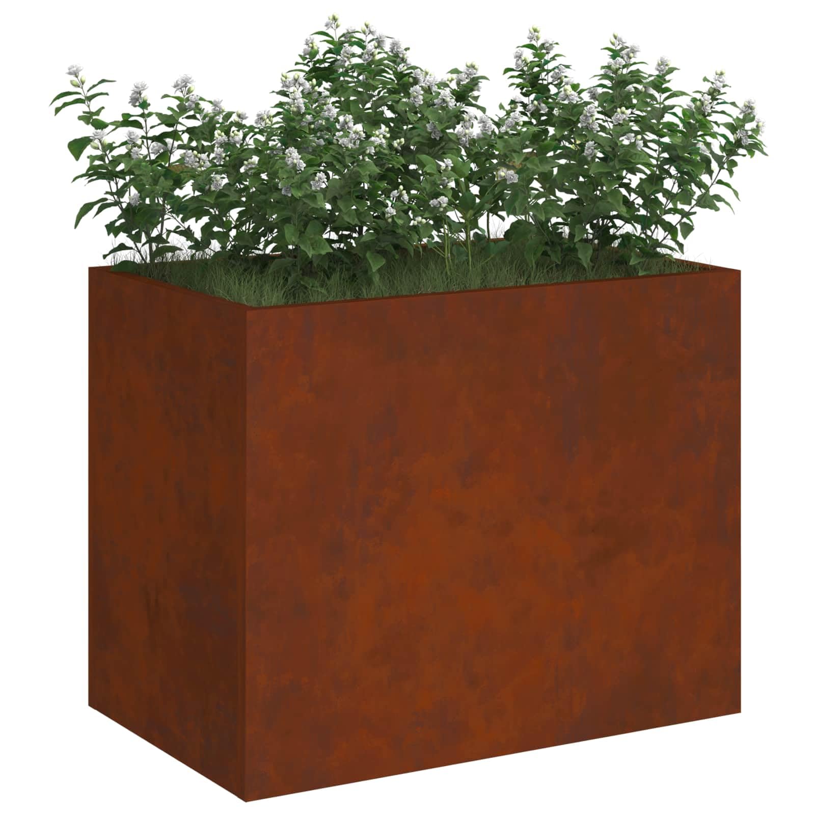 Cache-Pot de Jardin en Acier patiné 50 x 32 x 40 cm, bac Contenant Plante pour Balcon terrasse extérieur, jardinière Robuste avec Drainage, Support idéal pour Fleurs succulentes