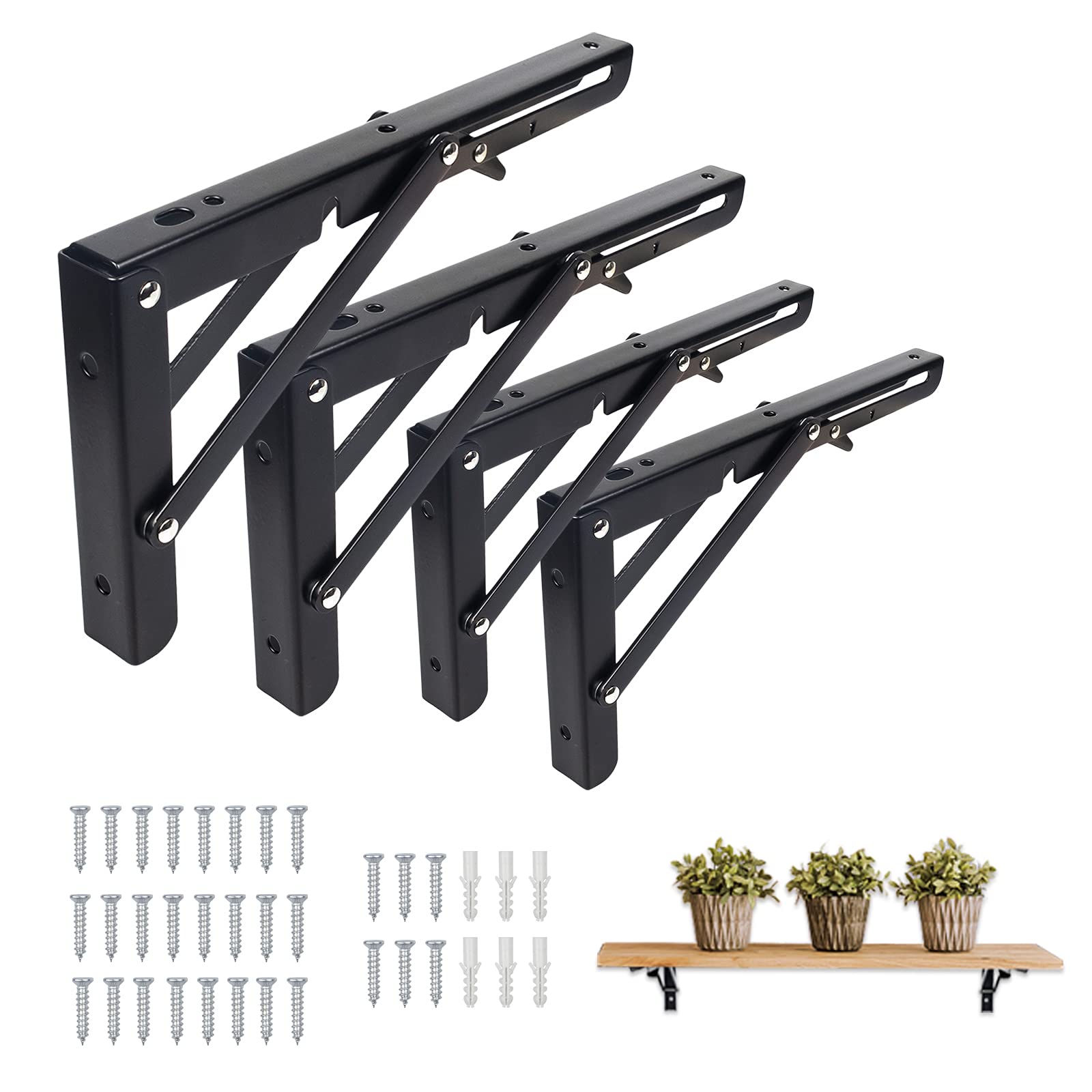 Buy Shelf Brackets, Folding Heavy Duty Stainless Steel Black Metal