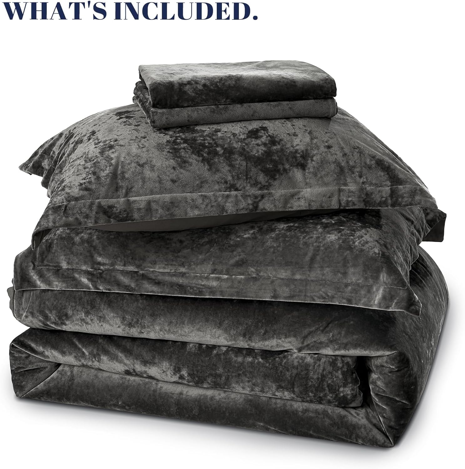 PHF Crushed Velvet Comforter Set King Size, 5-Piece Luxury Winter Bedding Sets with 2 Euro Shams, Heavyweight Warm Fluffy Velvet Bed Spread, Glam Home Decor, Grey - Image 8