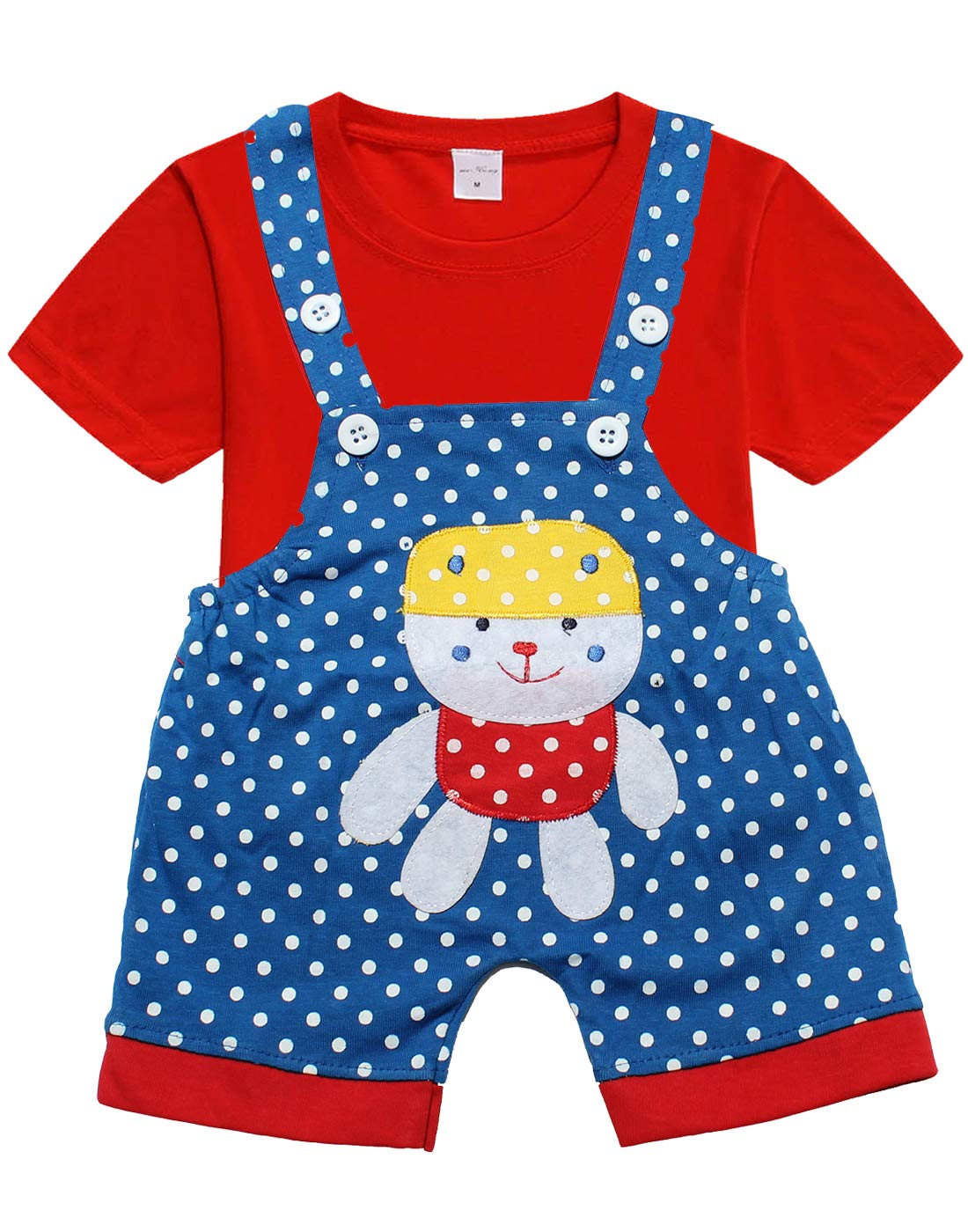 babeezworld dungaree for boys & girls Casual printed pure cotton-pack of 2 (Blue & Red; 9-12 Months) 2