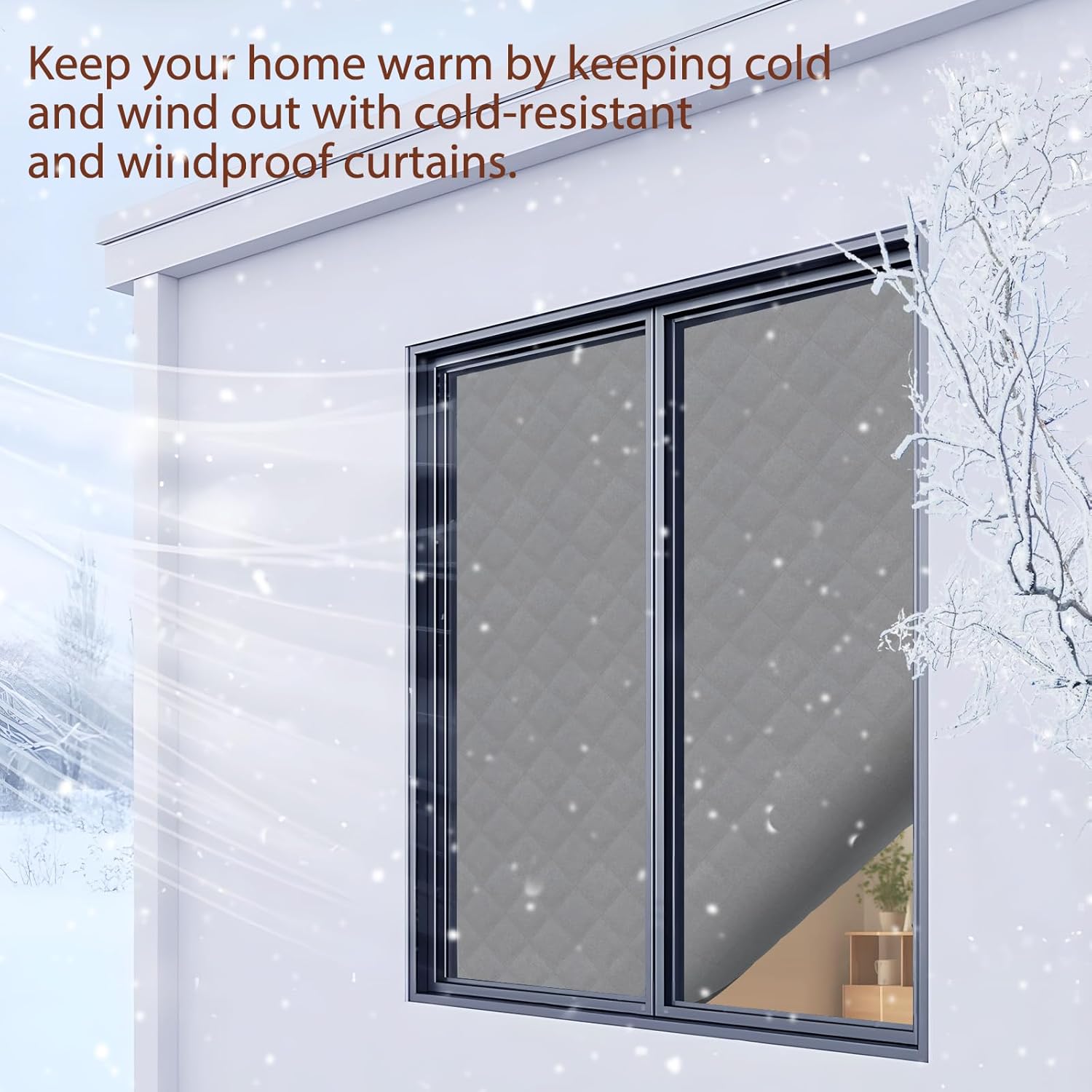 Custom Large Window Insulation for Summer, Windproof Cotton Cloth Cotton Layer Insulated Curtains Soundproof,Resist Cold Wind Invasion