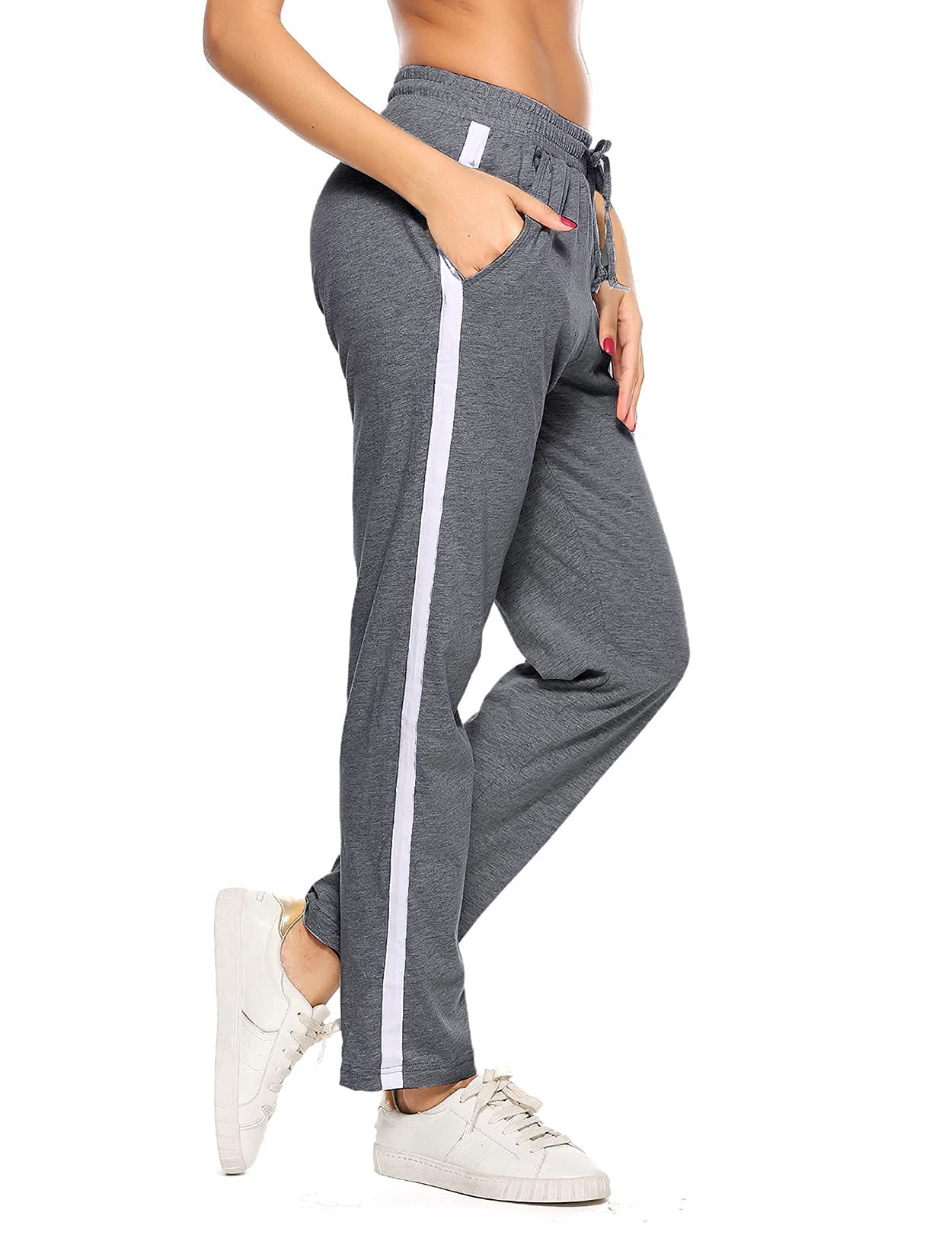 Pantaloni Sportivi Donna in Cotone con Tasche e Coulisse, Pantaloni Jogger Donna Elasticizzati per Allenamento Jogging Fitness