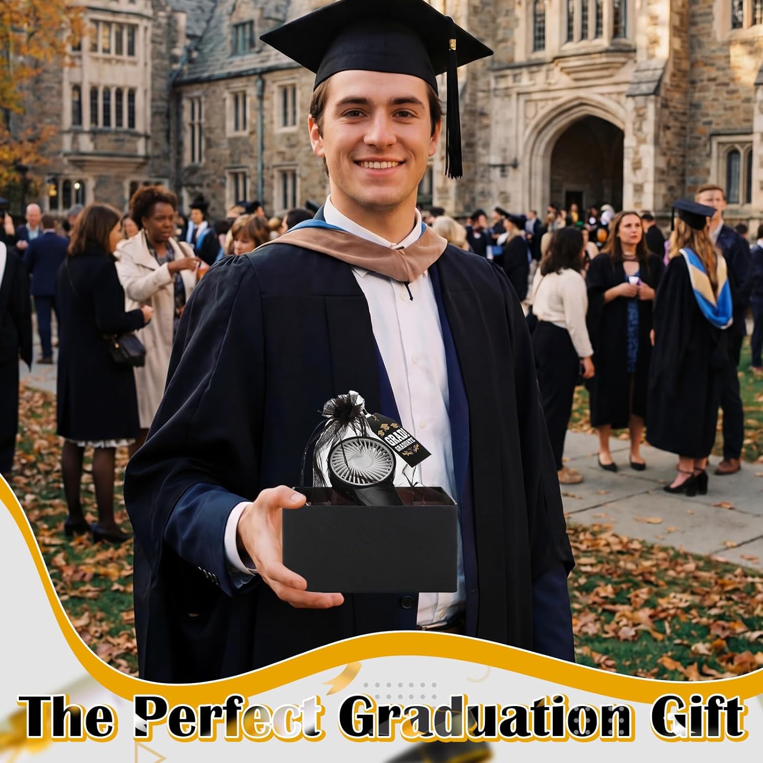 Sumind 12 Sets Graduation Mini Portable Fans Bulk 2026 Grad Small Personal Handheld Fans Battery Powered with 12 Greeting Cards with Pins, 12 Organza Bag for 2026 Classroom Grad Party Team Gifts