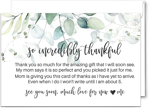 Miniatura 1 de Greenery - Tarjetas de agradecimiento para baby shower con sobres (paquete de 25) Mensaje preimpreso de niñas con espacio personalizable para notas