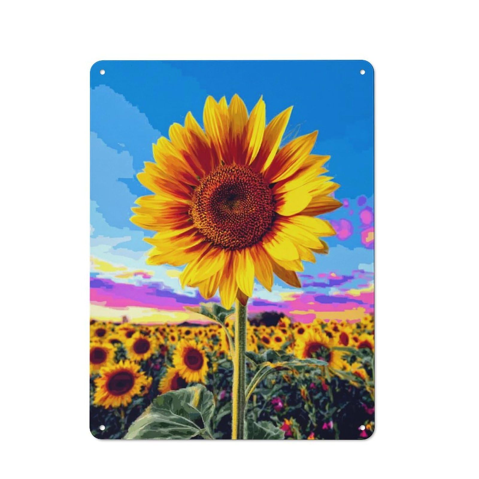 Junmoney Sunflower Field Sunset-1 Shop Front Style Decorative Metal Plaque 40X30cm, Shop Wall Decor For Cafe, Bistro, Bakery Or Restaurant