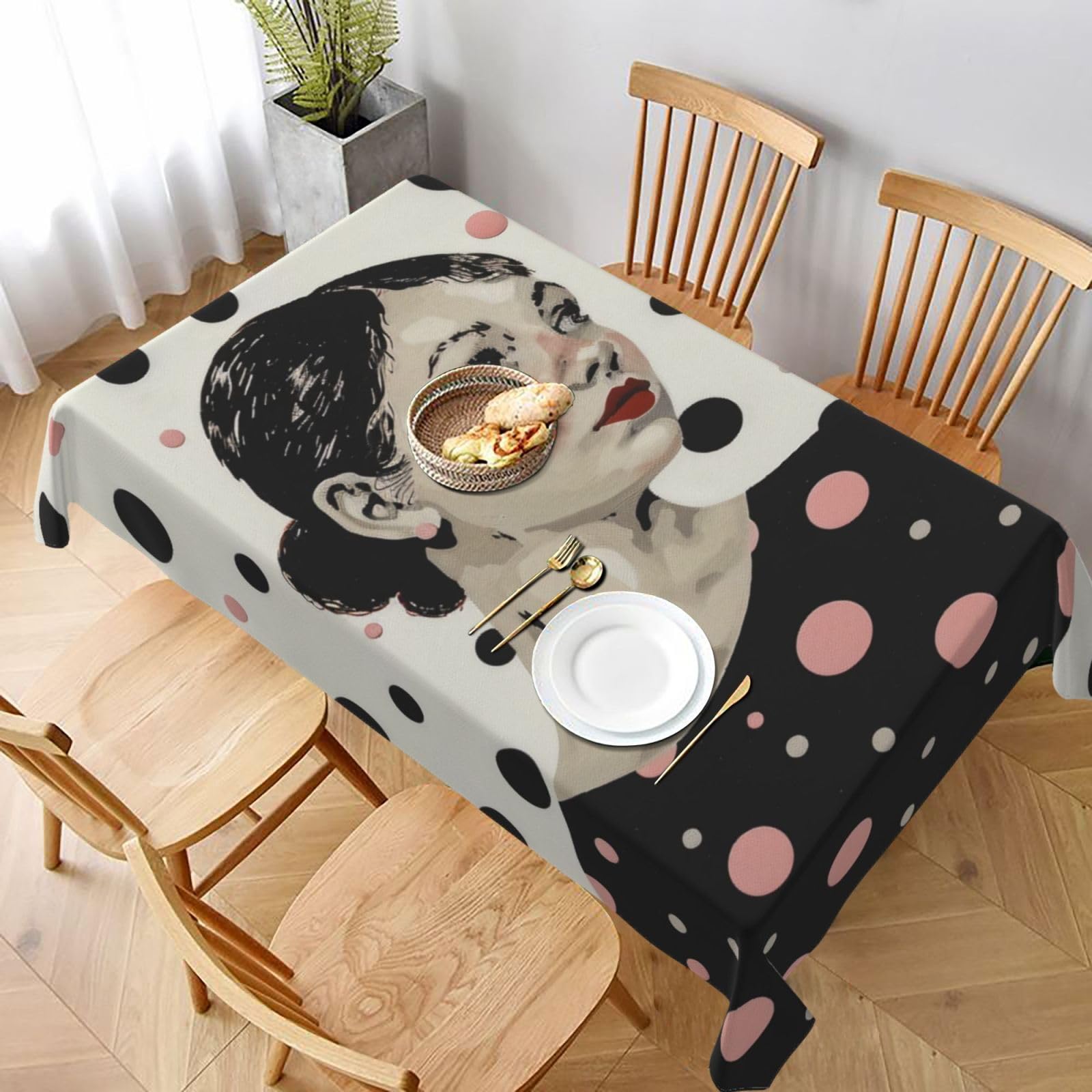 WPKJU Polka Dot Printed Tablecloth 60x90 in Water Resistant Table Cover Washable Rectangle Table Cloth for Dining Tables