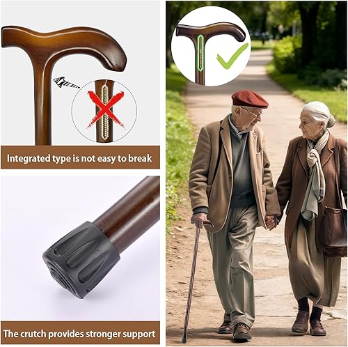 Miniatura 7 de Bastón de madera para hombres y mujeres, bastón de madera de 36 pulgadas con punta estable, ayuda de movilidad ergonómica para personas mayores,