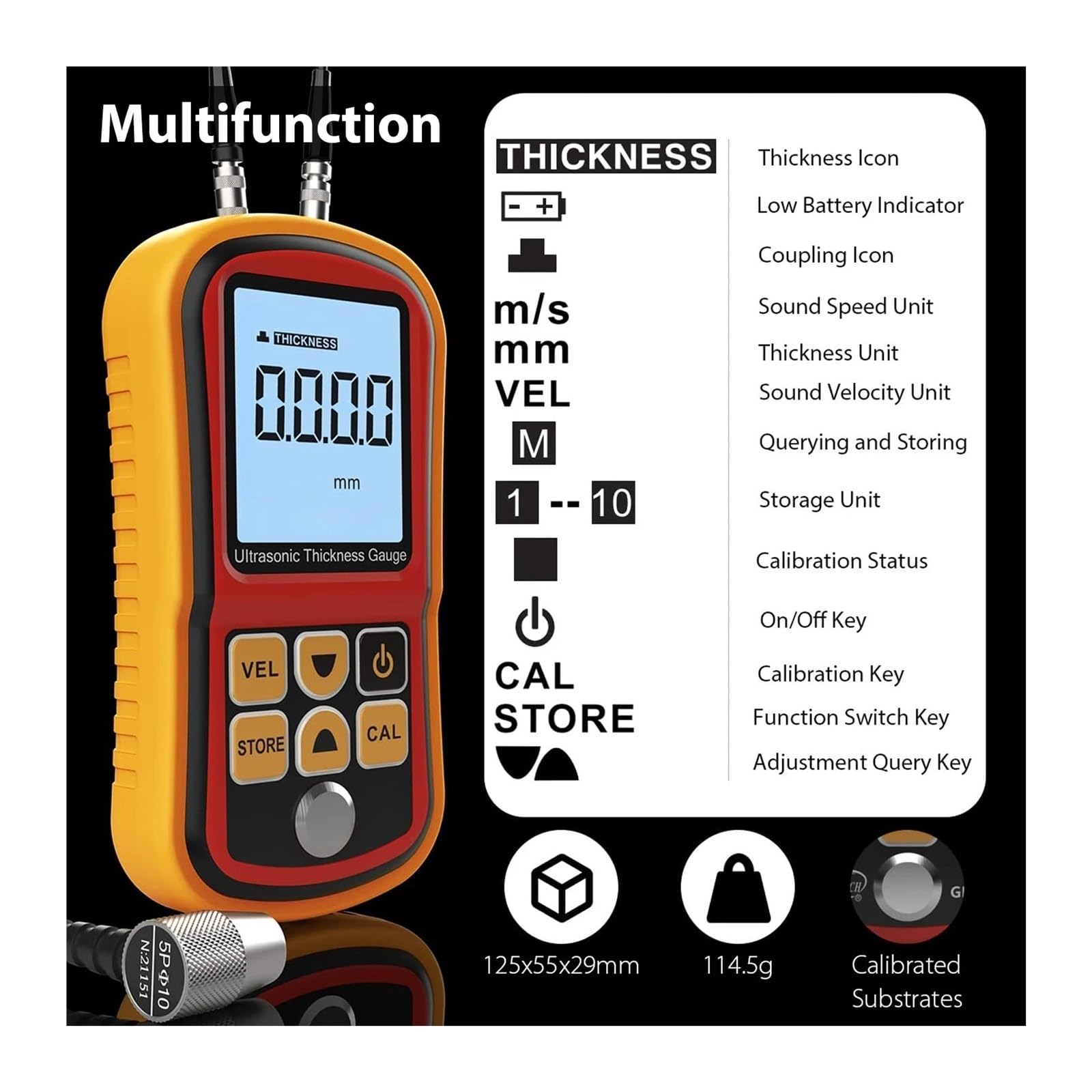 Jauge d'épaisseur à ultrasons, compteur numérique 1.2-300mm pour métal, acier et verre, GM100 Efficacité